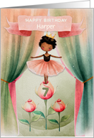 Harper Custom Name 7th Birthday Ballerina Little Girl on Stage card