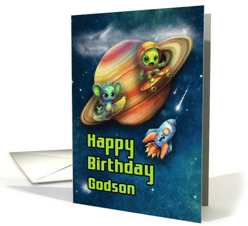 Godson 7th Birthday Funny Aliens Skateboarding in Space card (1818342)