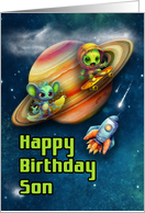 Son Birthday Funny Aliens Skateboarding in Space card