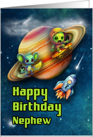 Nephew 7th Birthday Funny Aliens Skateboarding in Space card