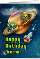 Brother Birthday Funny Aliens Skateboarding in Space card