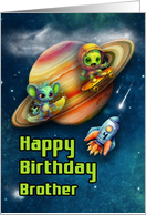Brother 4th Birthday Funny Aliens Skateboarding in Space card