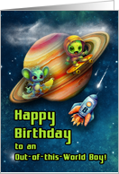 For Boy 8th Birthday Funny Aliens Skateboarding in Space card