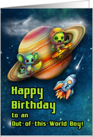 For Boy 7th Birthday Funny Aliens Skateboarding in Space card