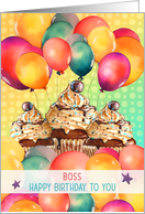 Boss Birthday Chocolate Cupcakes and Balloons card