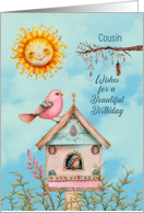 Cousin Birthday Boho Birds and Sun card