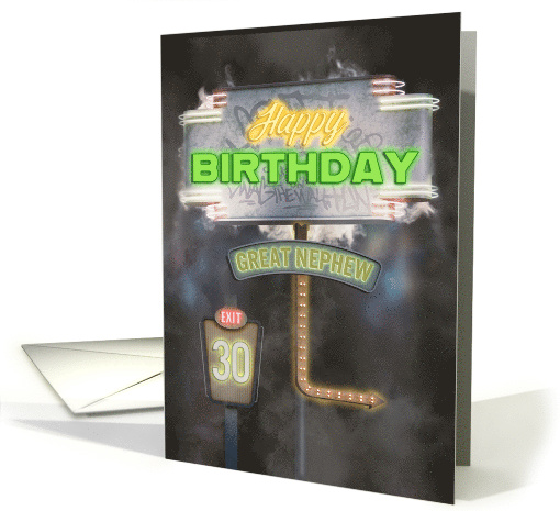 Great Nephew 30th Birthday Vintage Road Signs at Night card (1828038)