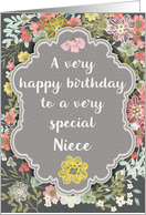 Niece Birthday Pretty Pastel Flowers and Frame card