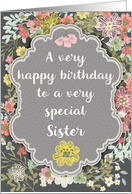 Sister Birthday Pretty Pastel Flowers and Frame card