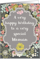 To Her Special Woman Birthday Pretty Pastel Flowers and Frame card