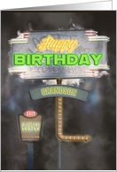 Grandson Birthday Vintage Road Signs at Night card