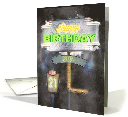 Son 21st Birthday Birthday Vintage Road Signs at Night card (1837642)