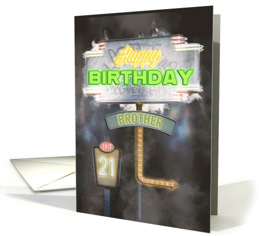 Brother 21st Birthday Birthday Vintage Road Signs at Night card
