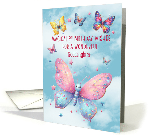 Goddaughter 9th Birthday Glittery Effect Butterflies and Stars card