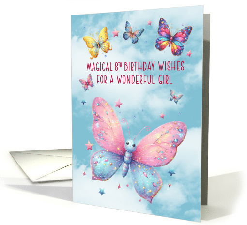 Young Girl 8th Birthday Glittery Effect Butterflies and Stars card
