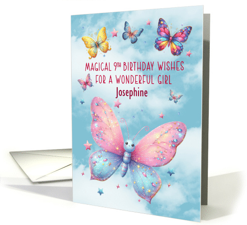 9th Birthday Josephine Custom Name Glittery Effect Butterflies card