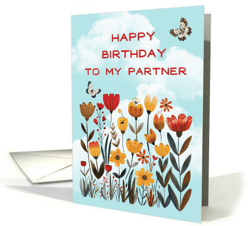 Partner Birthday Whimsical Flowers and Butterflies card (1874188)