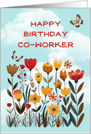 Co Worker Birthday Whimsical Flowers and Butterflies card