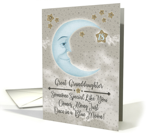 Great Granddaughter 18th Birthday Blue Crescent Moon and Stars card