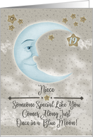 Niece 19th Birthday Blue Crescent Moon and Stars card