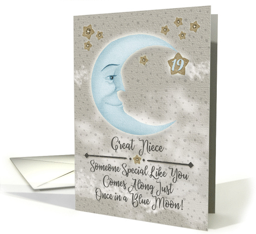 Great Niece 19th Birthday Blue Crescent Moon and Stars card (1880140)