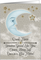 Great Niece 21st Birthday Blue Crescent Moon and Stars card