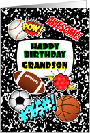 Grandson Birthday Notebook with Sports and Comic Stickers card