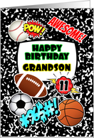 Grandson 11th Birthday Notebook with Sports and Comic Stickers card