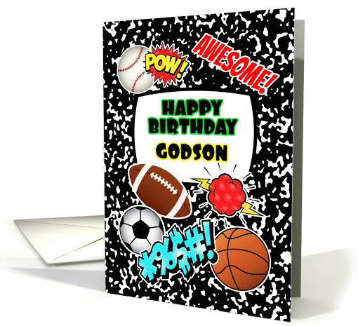Godson Birthday Notebook with Sports and Comic Stickers card (1884682)