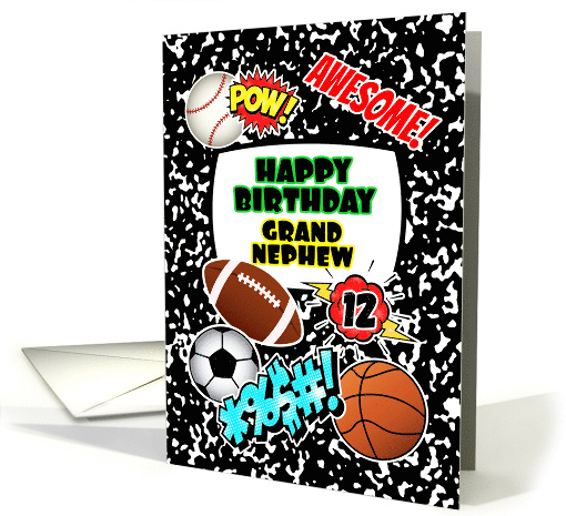 Grandnephew 12th Birthday Notebook with Sports and Comic Stickers card