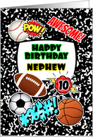 Nephew 10th Birthday Notebook with Sports and Comic Stickers card