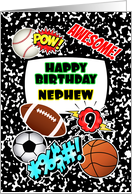 Nephew 9th Birthday Notebook with Sports and Comic Stickers card