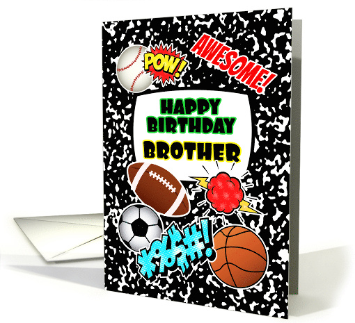 Brother Birthday Notebook with Sports and Comic Stickers card