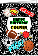 Cousin Birthday Notebook with Sports and Comic Stickers card