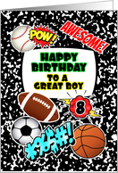 Boy 8th Birthday Notebook with Sports and Comic Stickers card