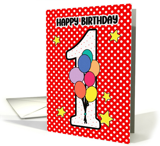 1st Birthday Festive and Bright Balloons and Stars card (1894054)