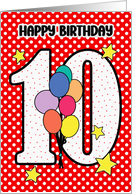 10th Birthday Festive and Bright Balloons and Stars card