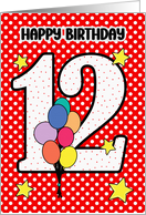 12th Birthday Festive and Bright Balloons and Stars card