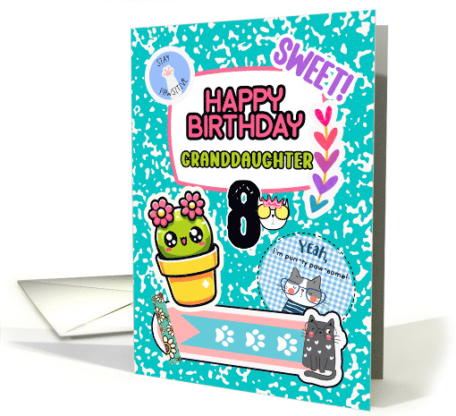 Granddaughter 8th Birthday Colorful Notebook and Stickers card