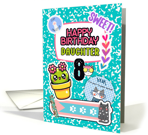 Daughter 8th Birthday Colorful Notebook and Stickers card (1894484)