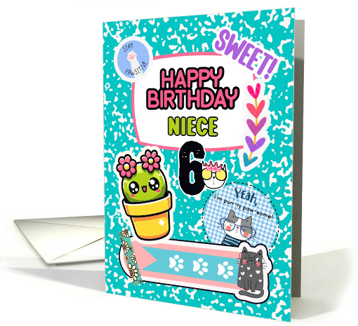 Niece 6th Birthday Colorful Notebook and Stickers card (1894542)
