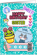 Sister Birthday Colorful Notebook and Stickers card