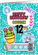 Cousin 12th Birthday Colorful Notebook and Stickers card