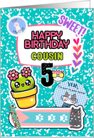 Cousin 5th Birthday Colorful Notebook and Stickers card