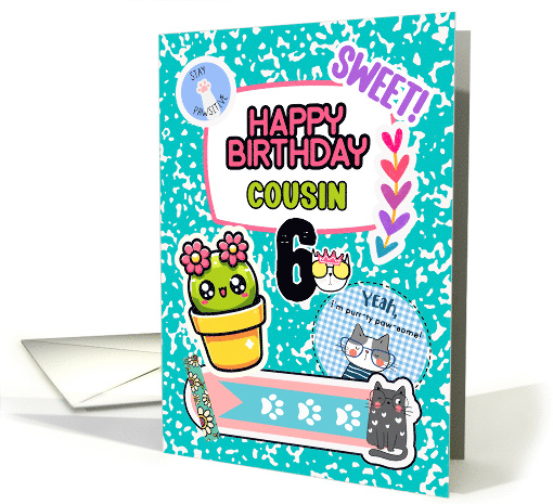 Cousin 6th Birthday Colorful Notebook and Stickers card (1894582)
