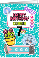 Cousin 7th Birthday Colorful Notebook and Stickers card
