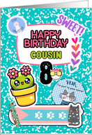 Cousin 8th Birthday Colorful Notebook and Stickers card