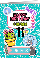 Cousin 11th Birthday Colorful Notebook and Stickers card