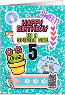 To Girl 5th Birthday Colorful Notebook and Stickers card