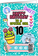 To Girl 10th Birthday Colorful Notebook and Stickers card
